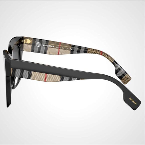 New Burberry Sunglasses Black Square Checkered Arms Womens 49mm BURBERRY - Picture 3 of 7